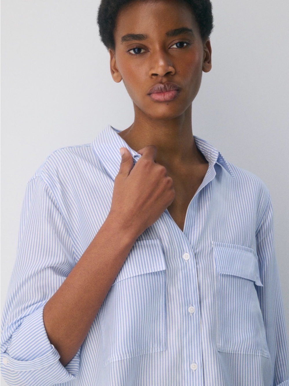 Aritzia Light Blue White Striped Button-Down Shirt